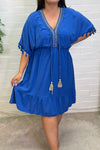 LOTTIE Short Plain Tassel Dress - Royal Blue