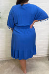 LOTTIE Short Plain Tassel Dress - Royal Blue