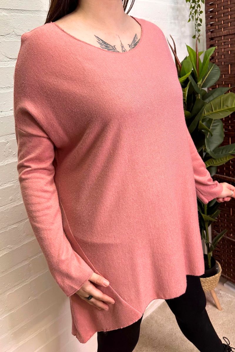 SASHA Plain Fine Knit Top - Rose Pink