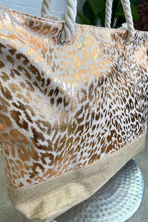 PATSY Leopard Print Beach Bag - Champagne