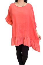 SKYE Oversized Frill Top - Coral
