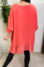 SKYE Oversized Frill Top - Coral