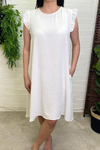 BRIDGET Plain Frill Sleeve Dress - White