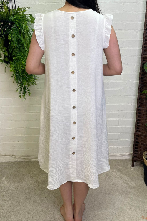 BRIDGET Plain Frill Sleeve Dress - White