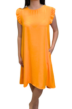 BRIDGET Plain Frill Sleeve Dress - Orange