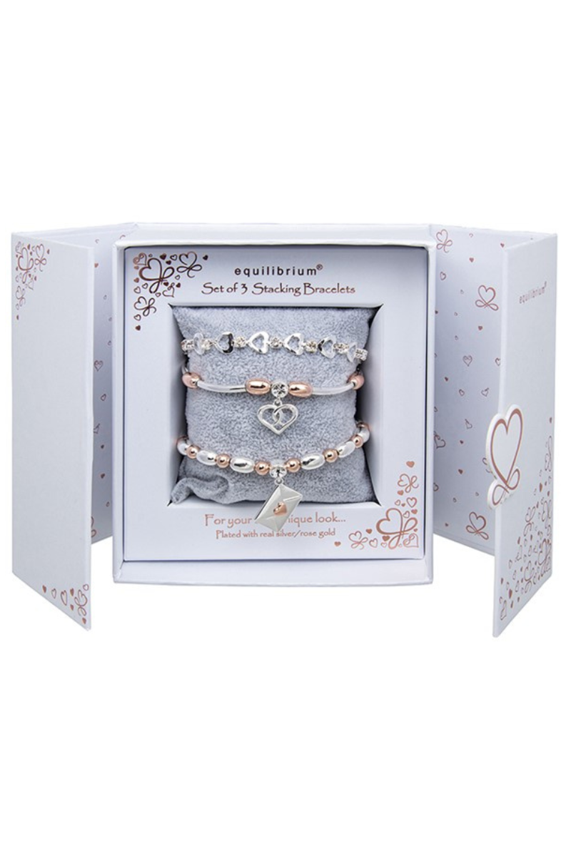 Stacking Two Tone Heart Kiss Bracelets Gift Set - JD18
