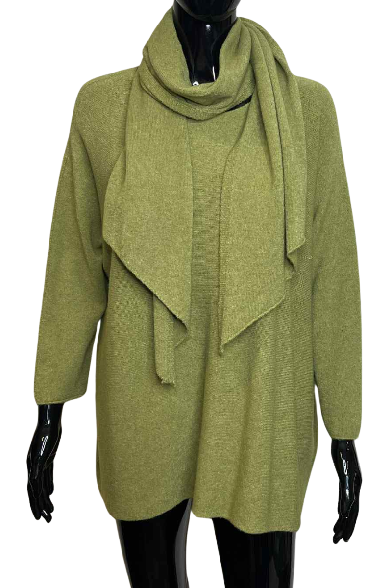 ALEXA Knitted Jumper & Scarf - Green