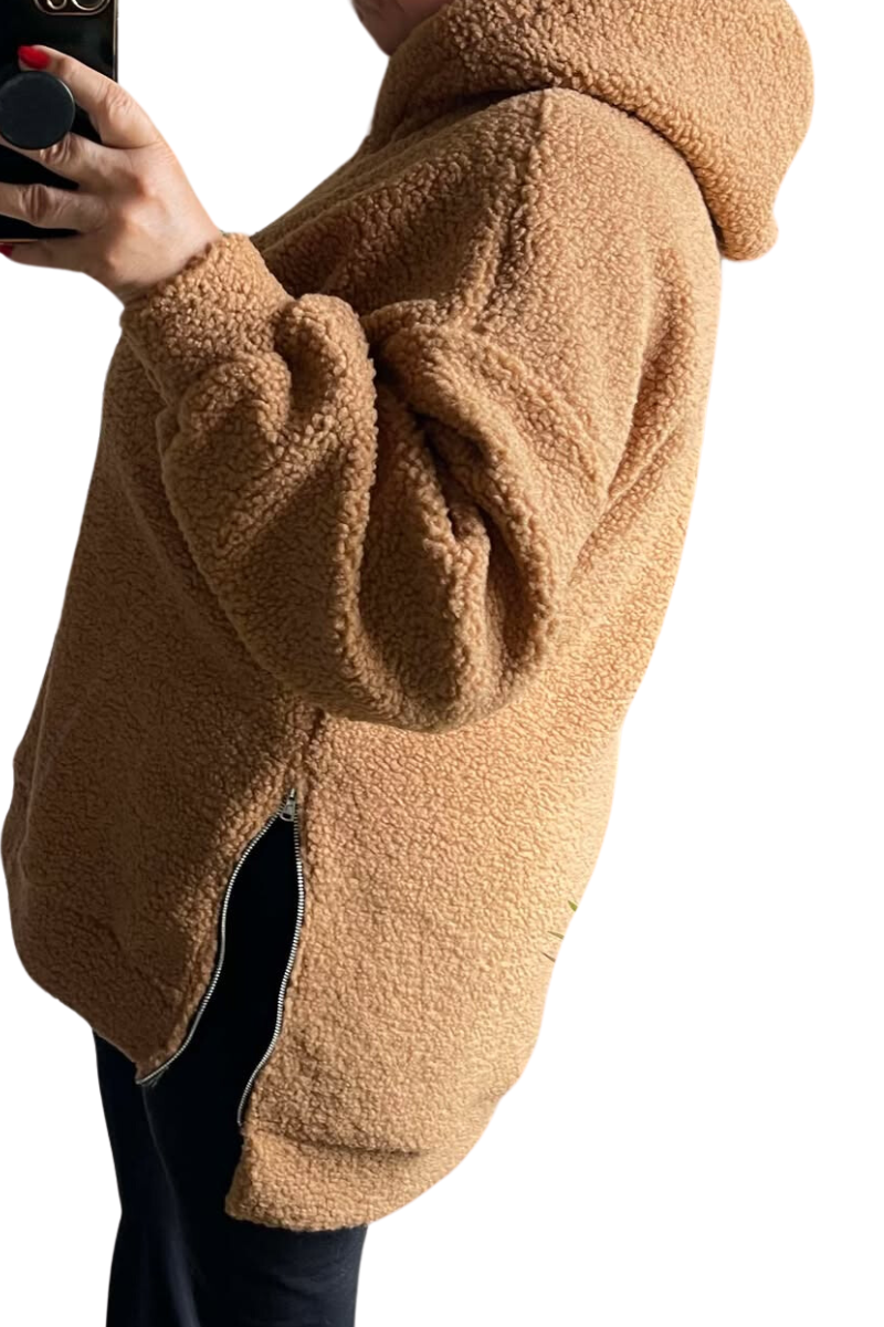 ANGELA Boucle Zip Hoodie - Camel