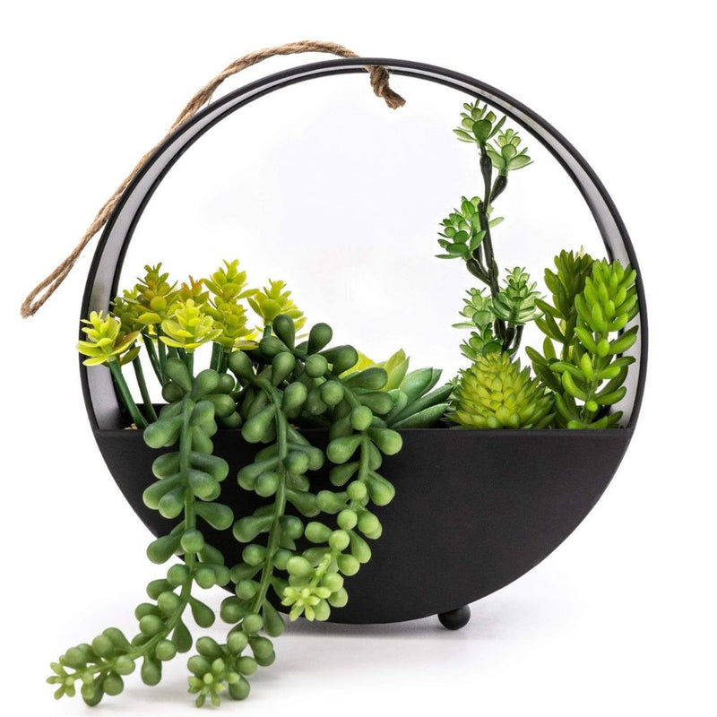 Artificial Succulents In Metal Hanging Pot