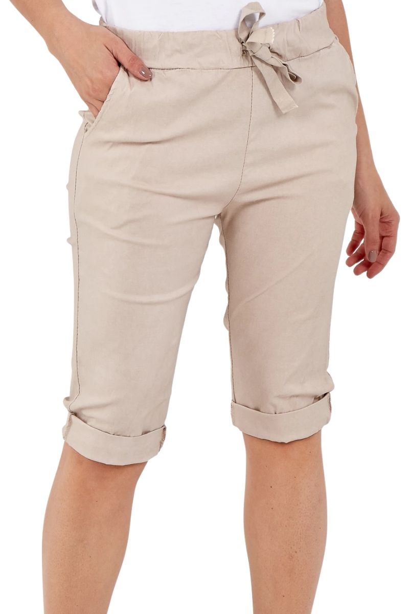 CARMEN Cropped Plain Magic Trousers - Beige