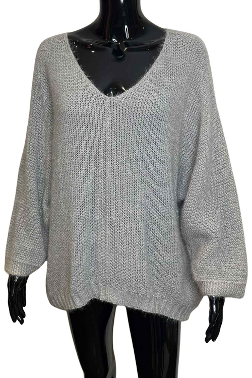CHARLOTTE Plain Knitted Jumper - Grey