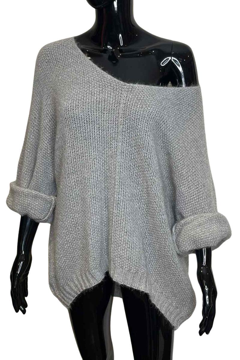 CHARLOTTE Plain Knitted Jumper - Grey