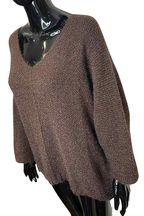 CHARLOTTE Plain Knitted Jumper - Brown