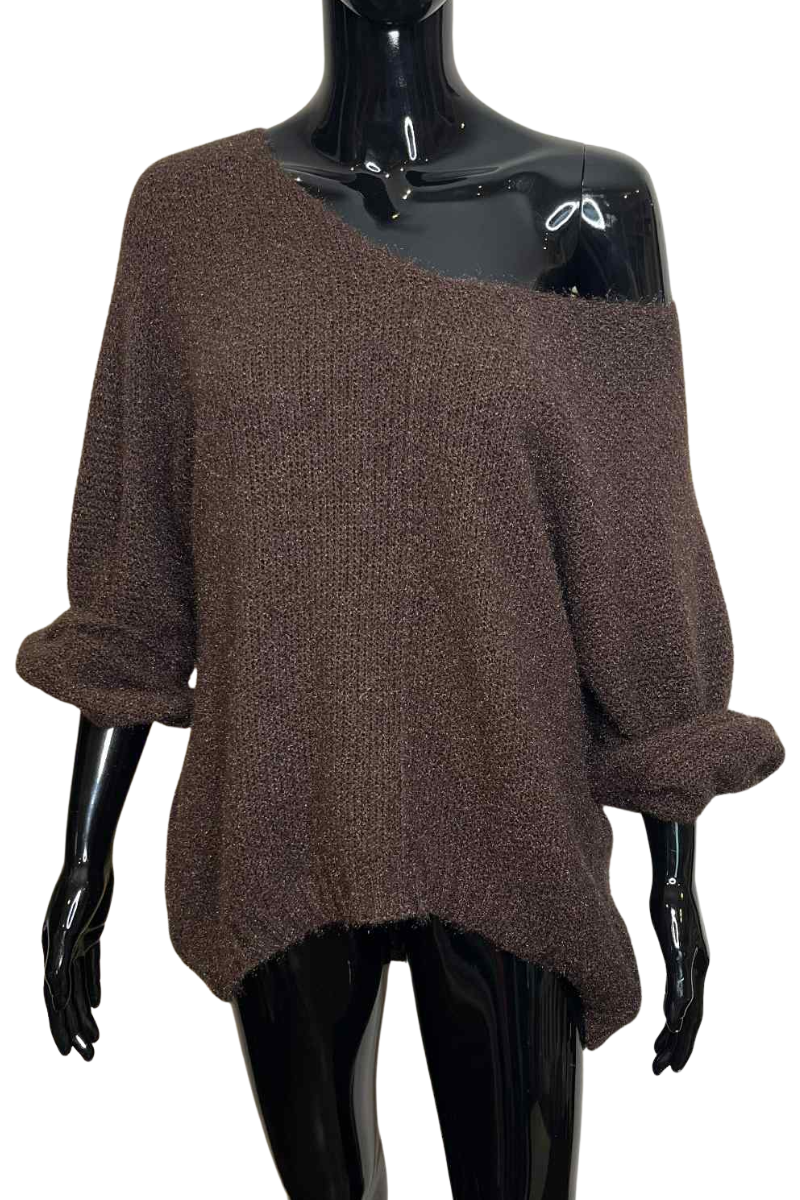 CHARLOTTE Plain Knitted Jumper - Brown
