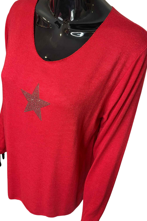 DARCY Star Fine Knit Top - Red
