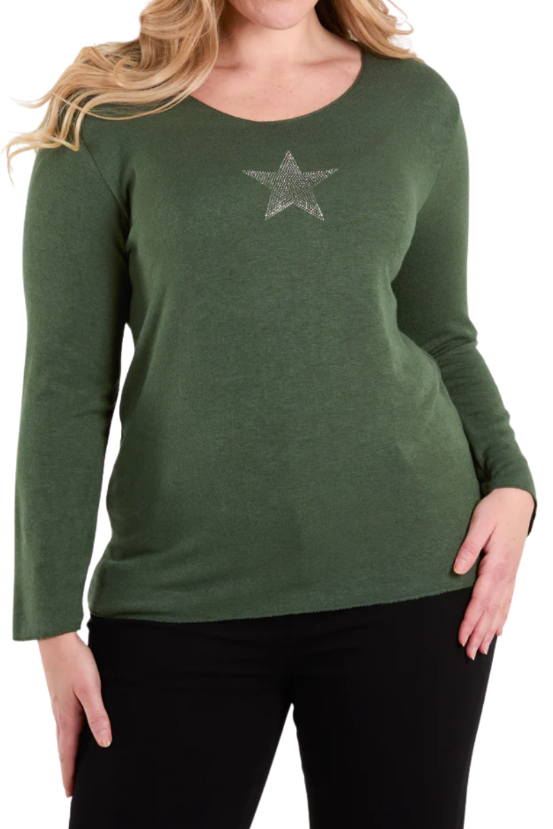 DARCY Star Fine Knit Top - Khaki
