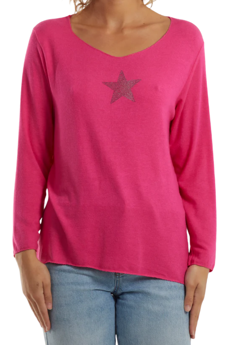DARCY Star Fine Knit Top - Fuchsia