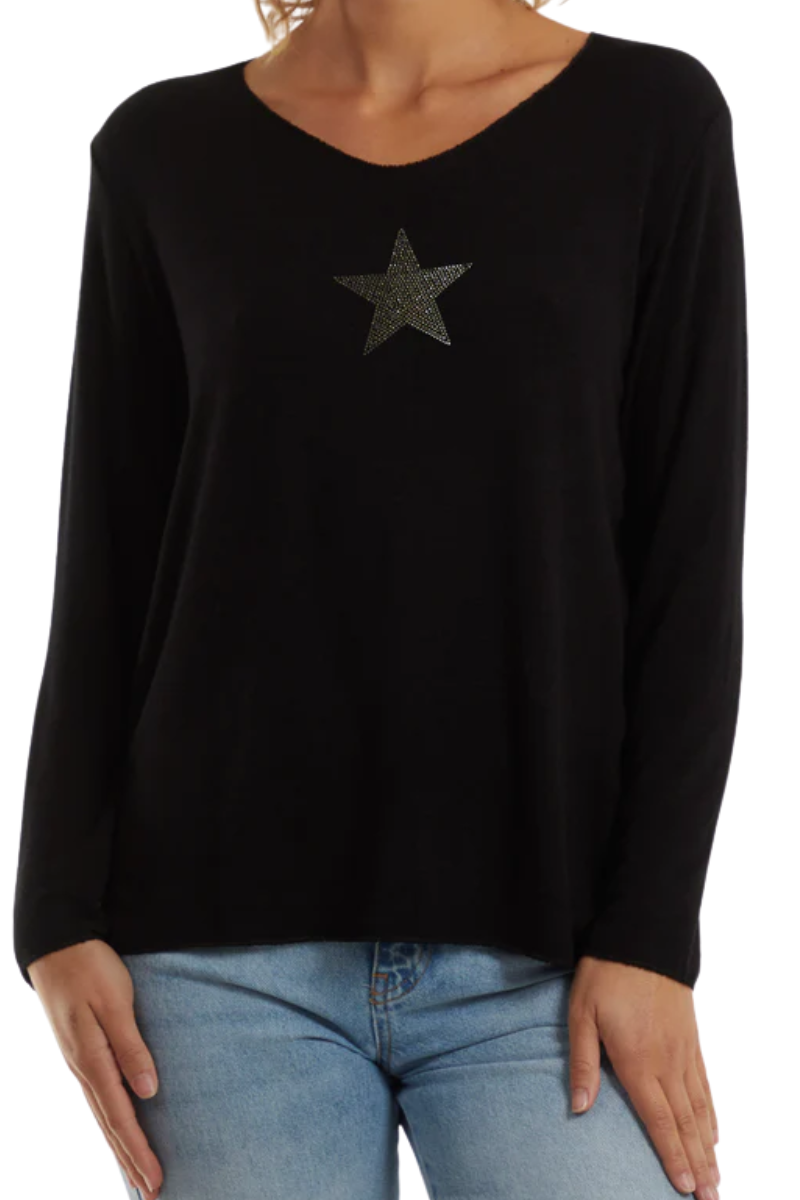 DARCY Star Fine Knit Top - Black