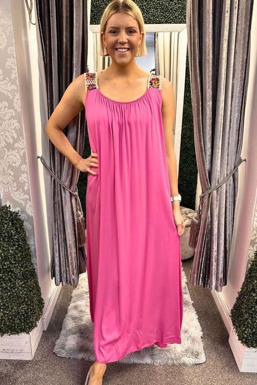 RUBY Crochet Strap Maxi Dress - Fuchsia (NO RETURNS)