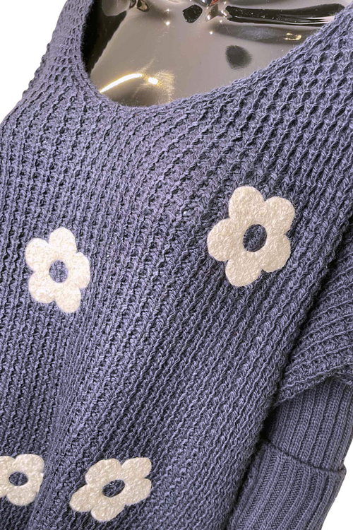 GRACIE Floral Knitted Jumper - Navy