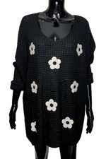 GRACIE Floral Knitted Jumper - Black