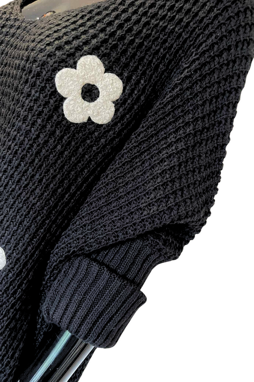 GRACIE Floral Knitted Jumper - Black