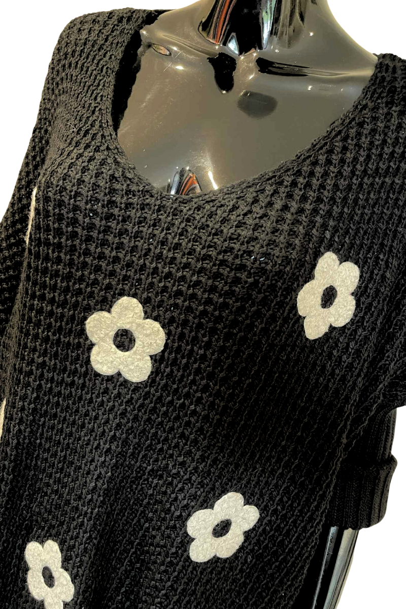 GRACIE Floral Knitted Jumper - Black