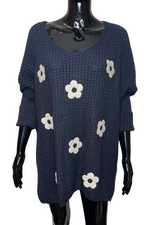 GRACIE Floral Knitted Jumper - Navy