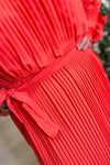 POLLY Pleated Off Shoulder Dress - Coral