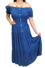 ALYSSA Polka Dot Maxi Dress - Royal Blue