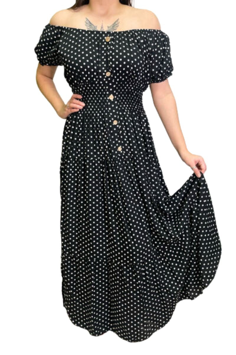 ALYSSA Polka Dot Maxi Dress - Black