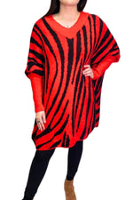 BETSY Oversized Zebra Print Jumper - Red