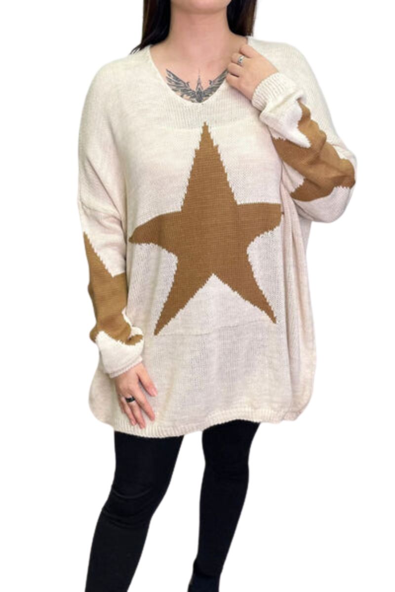 SOPHIA Star Knitted Jumper - Beige