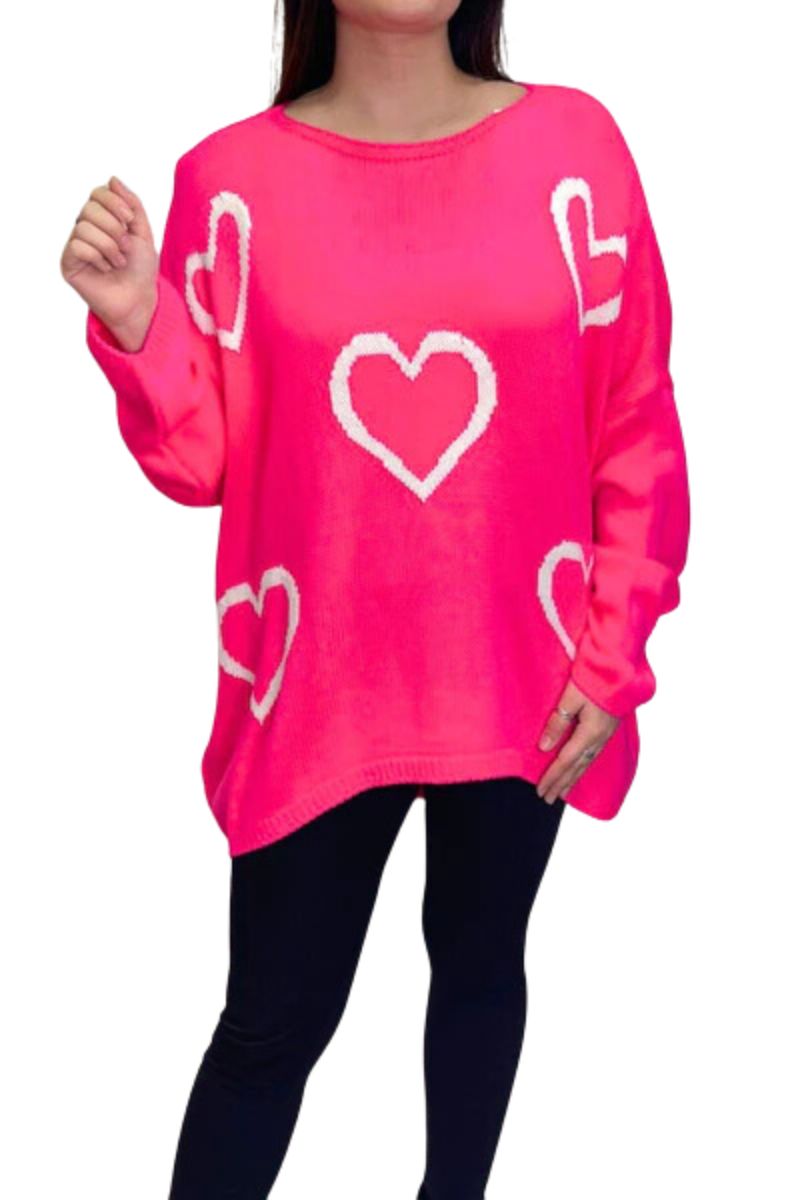 ROSE Heart Knitted Jumper - Fuchsia