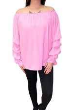 ADELINE Off-Shoulder Layered Sleeve Top - Pink