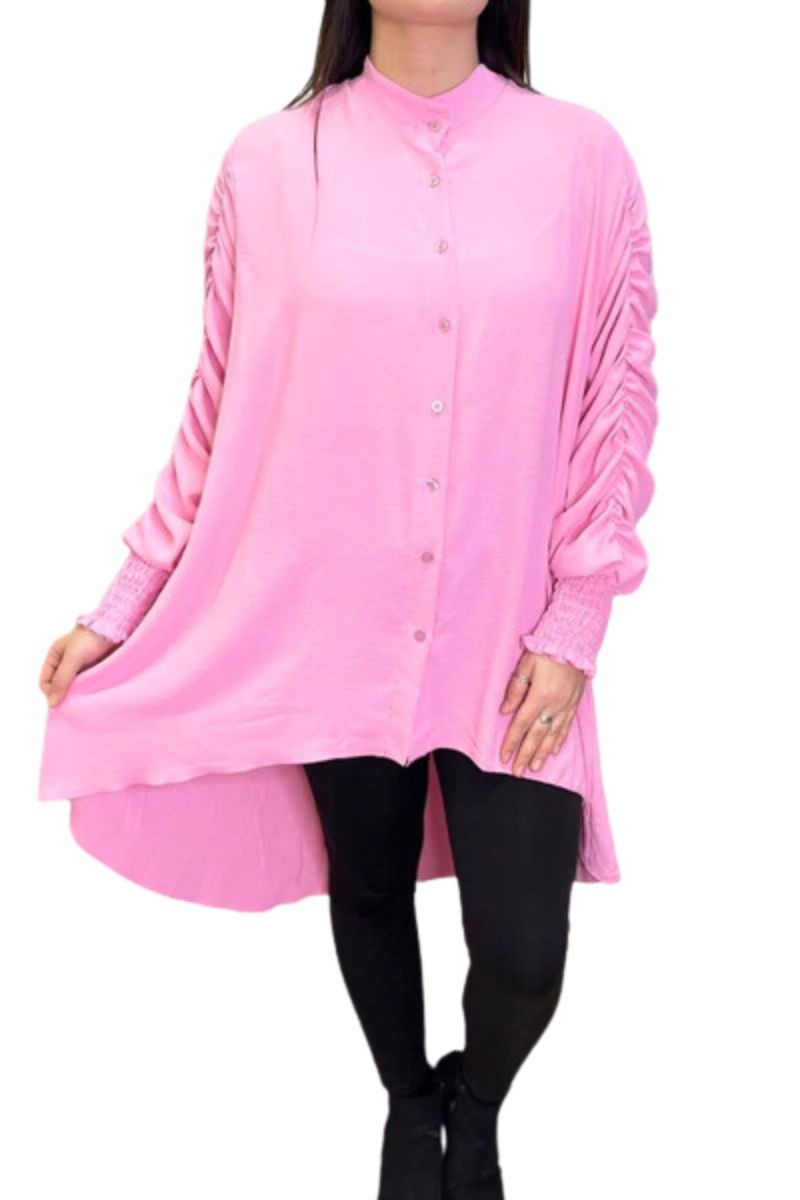 YVETTE Ruched Sleeve Shirt - Pink