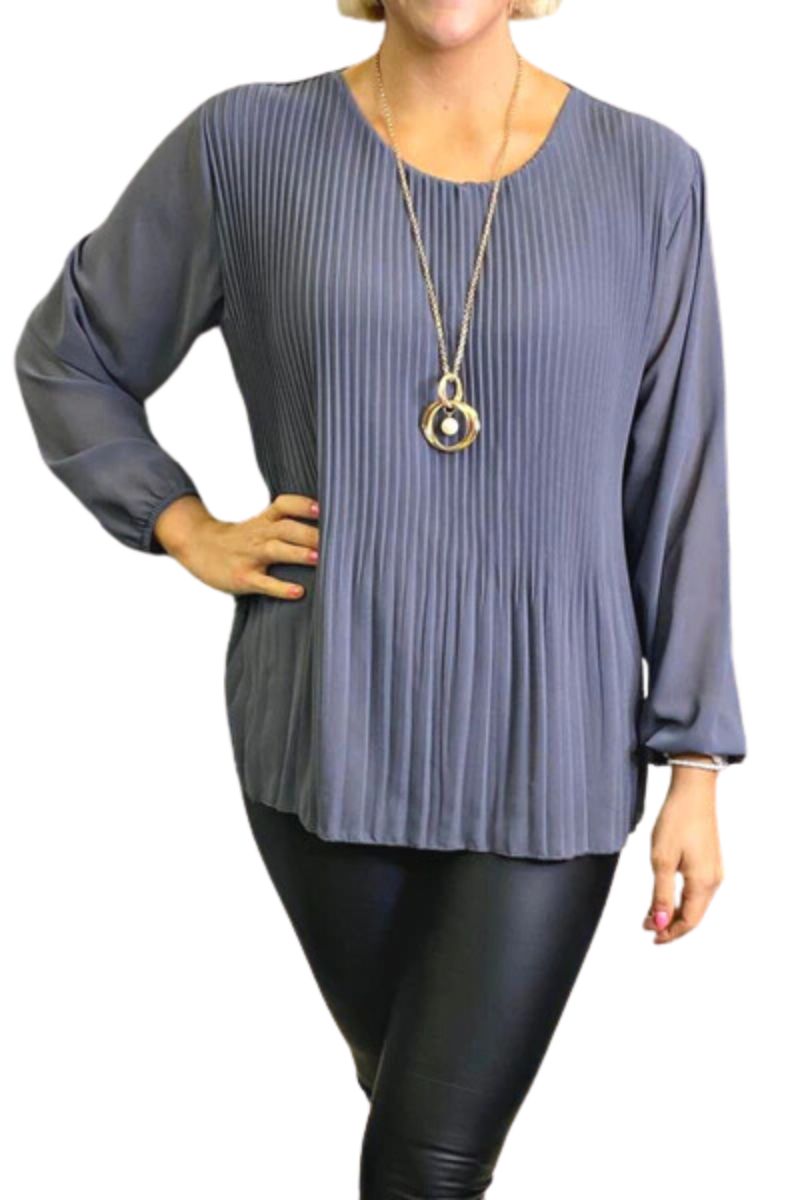 TONIA Pleated Top - Charcoal