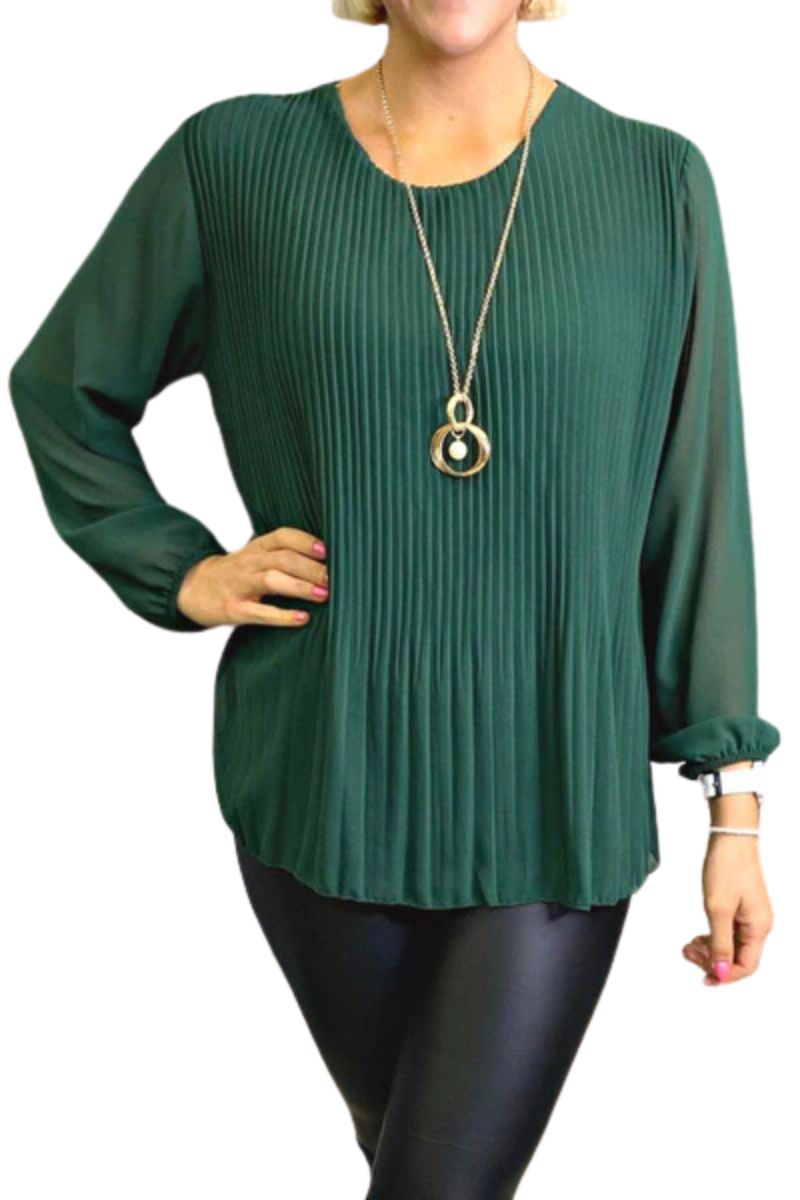 TONIA Pleated Top - Forest Green
