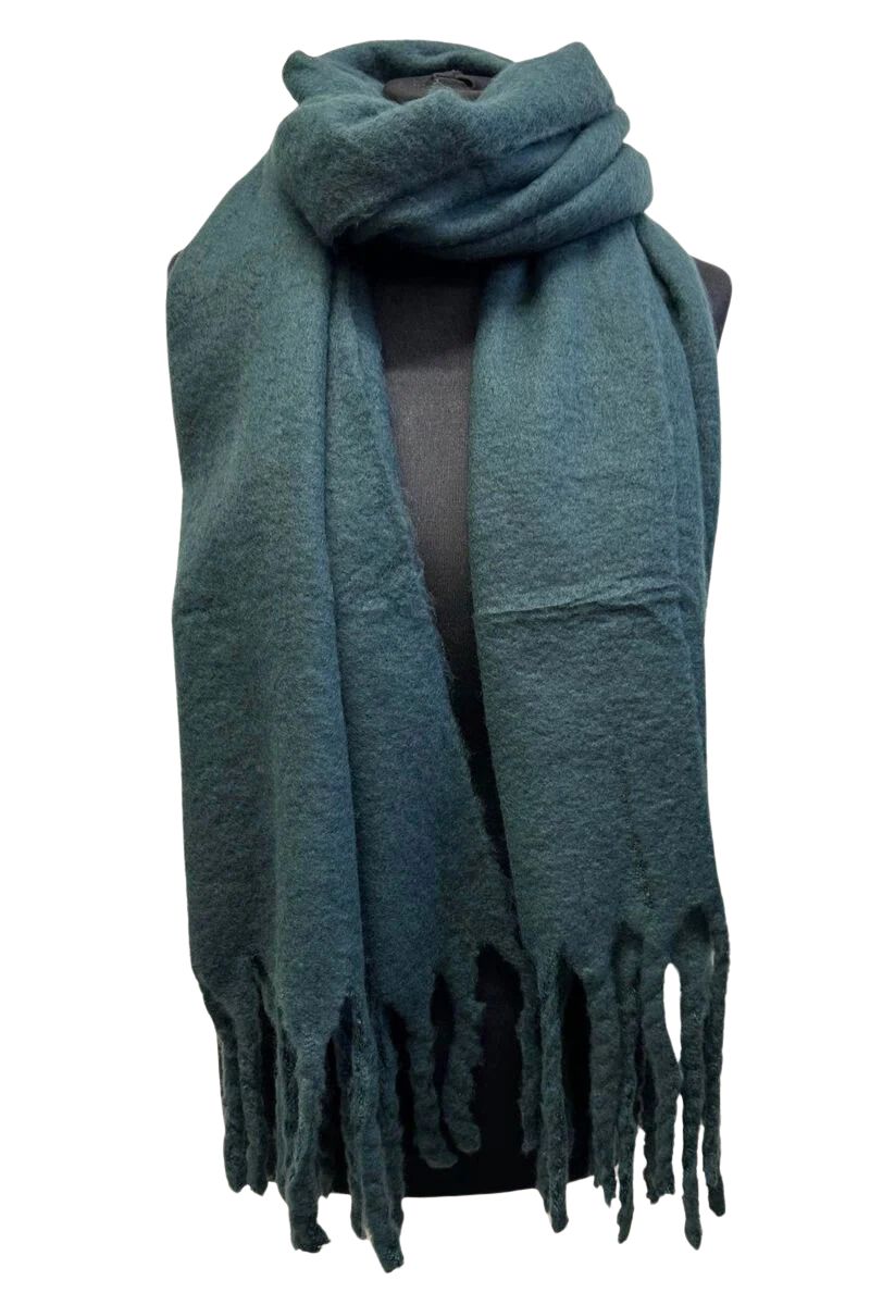 JENNIFER Plain Tassel Scarf - Forest Green