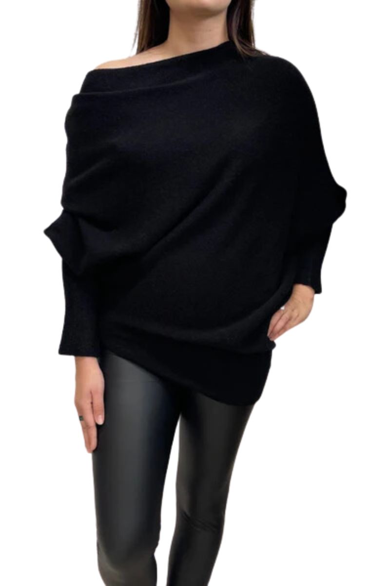 ELIZABETH Asymmetric Knitted Jumper - Black