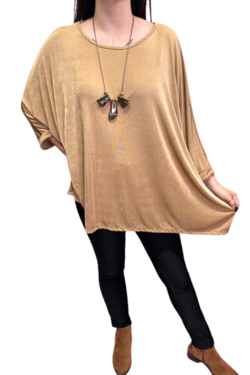 KELLY Oversized Batwing Top - Camel