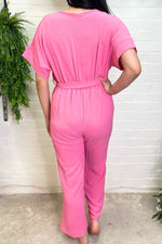 MIMI Plain Wide Leg Jumpsuit - Bubblegum Pink