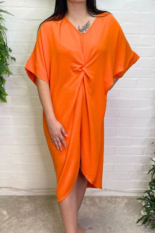 MANDY Plain Knot Detail Dress - Orange