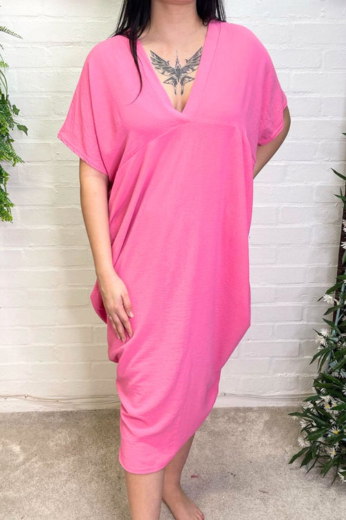 ANITA V Neck Dress - Bubblegum Pink