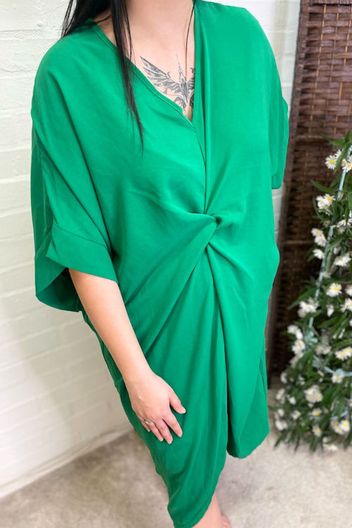 MANDY Plain Knot Detail Dress - Jade Green