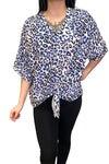BETTY Tie Front Leopard Print Blouse - Navy