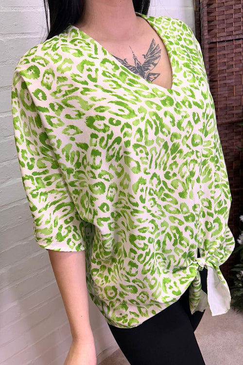 BETTY Tie Front Leopard Print Blouse - Apple Green