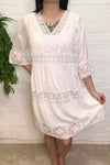 CARYS Lace Tiered Smock Dress - White