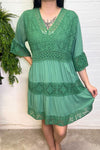 CARYS Lace Tiered Smock Dress - Jade Green