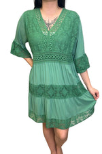 CARYS Lace Tiered Smock Dress - Jade Green